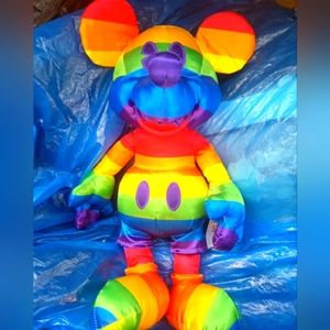 Disney Store Mickey Mouse Rainbow Plush Toy Medium 15 1/2"